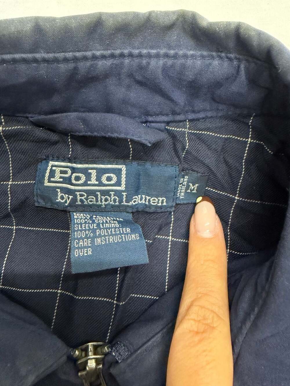 Vintage Polo Ralph Lauren Navy Harrington Jacket with Plaid Lining - Picture 7 of 10